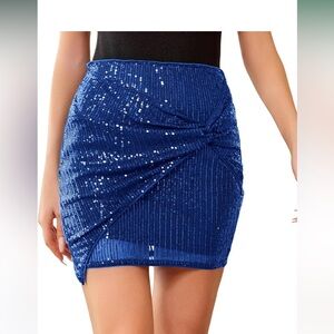 KATE KASIN ROYAL BLUE BODYCON HIGH WAIST SEQUIN MINI SKIRT